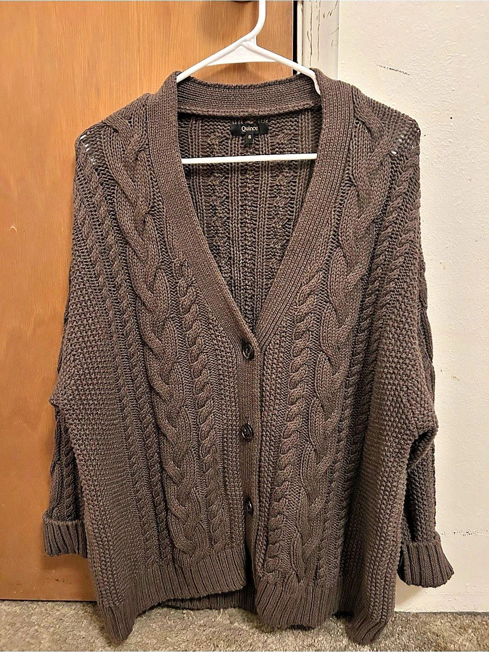 Quince 100% Organic Cotton Oversized Cable Cardigan Brown Small